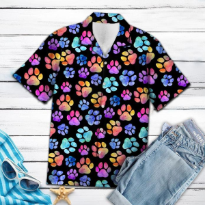 Colorful Dog Pawprint Tropical Polyester Hawaiian Shirt- For men and women - Fanshubus