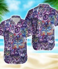 Colorful Galaxy Cat Hawaiian Shirt- For men and women - Fanshubus