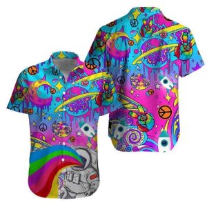 Colorful Hippie Space Pink Hawaiian Shirt | For Men &amp; Women | Adult |- For men and women - Fanshubus