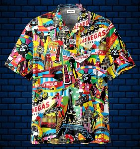 Colorful Las Vegas City American Aloha Hawaiian Shirts- For men and women - Fanshubus