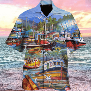 Colorful Ships In The Port Hawaiian Shirt | For Men &amp; Women | Adult |- For men and women - Fanshubus