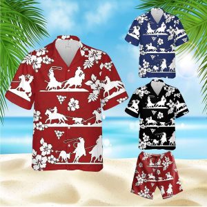 Colorful Team Roping Hibiscus Summer Unisex Hawaiian Shirts- For men and women - Fanshubus