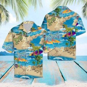 Comic DinoShirtaur Shirturfing Tropical Hawaiian Aloha Shirt- For men and women - Fanshubus