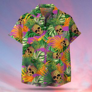 Cool Pineapple Skull Green Tropical Hawaiian Shirt- For men and women - Fanshubus
