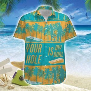 Cornhole Your Hole Is My Goal Yellow Green Unisex Hawaiian Shirts Beach Shorts- For men and women - Fanshubus