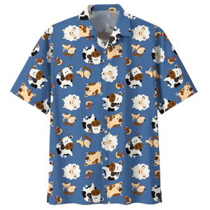 Cow Blue High Quality Unisex Hawaiian Shirt- For men and women - Fanshubus