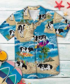 Cow Summer Vacation Blue Nice Design Hawaiian Shirt- For men and women - Fanshubus