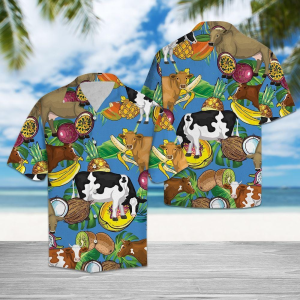 Cow Tropical Fruits Hawaiian Shirt- For men and women - Fanshubus