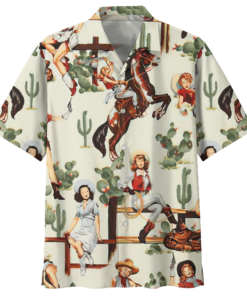 Cowboy Girl Riding Horse Cactus Hawaiian Shirt - For men and women - Fanshubus