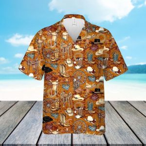 Cowboy Pattern Khaki Amazing Design Hawaiian Shirt- For men and women - Fanshubus
