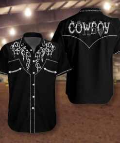 Cowboy Rodeo Texture 3D Printed Black Hawaiian Shirt- For men and women - Fanshubus