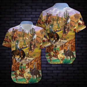 Cowboys Life By The Desert 3D Print Hawaiian Shirt  -  Crazy Funny Hawaiian Shirt  -  Western Vintage Hawaiian Shirt .