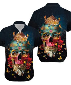 Crown Skull and Fire Girl Hawaiian Shirt- For men and women - Fanshubus