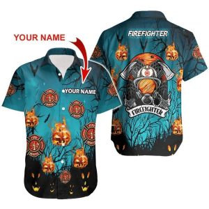 Ctom Hawaiian Aloha Shirt Firefighter Halloween With Name- For men and women - Fanshubus