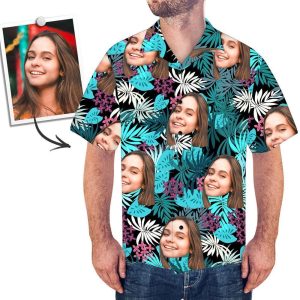 Custom Face All Over Printed Hawaiian Shirt Leaves - For Men and Women Fanshubus