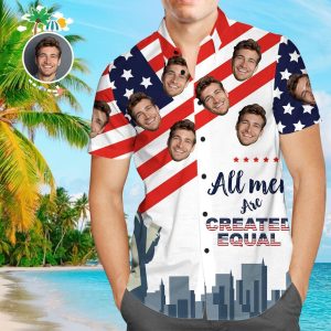 Custom Face Funky Hawaiian Shirt American Flag Button Down Shirts