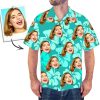 Custom Face Funky Hawaiian Shirt Blue Button Down Shirts- For men and women - Fanshubus