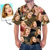 Custom Face Hawaiian Shirt Black Flower Personalized Tee for Husband- For men and women - Fanshubus