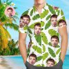 Custom Face Hawaiian Shirt Green Leaves Personalized Tee for Husband- For men and women - Fanshubus