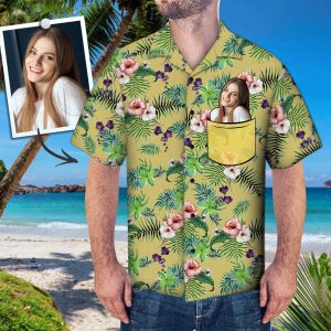 Custom Face Hawaiian Shirt Personalized Photo Fake Pocket Shirt Flowers - Fanshubus