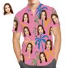 Custom Face Hawaiian Shirt Pink Palm Tree Shirts Tropical Beach Shirts for Men - For men and women - Fanshubus