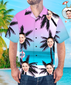 Custom Face Shirt Men's Hawaiian Shirt Palm - For Men and Women - Fanshubus