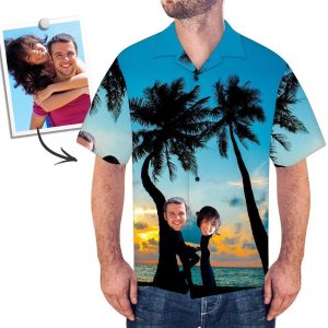 Custom Face Shirt Men's Hawaiian Shirt Sea Palm - For Men and Women - Fanshubus