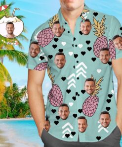 Custom Face Shirt Personalized Photo Men's Hawaiian Shirt Men's Hawaiian Shirt Pineapple and Heart - For Men and Women - Fanshubus