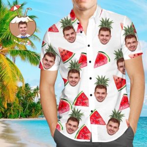 Custom Face Shirt Personalized Photo Men's Hawaiian Shirt Watermelon - For Men and Women - Fanshubus