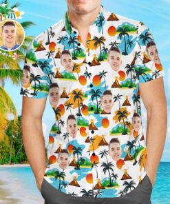 Custom Hawaiian Shirt Men Face Landscape Design Aloha Beach Shirt