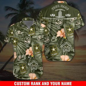 Custom Name And Rank Us Army Skull Unisex Hawaiian Shirts- For men and women - Fanshubus