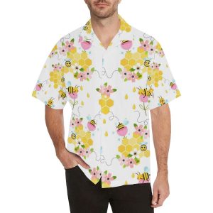 Cute Bee Pattern Men's All Over Print Hawaiian Shirt- For men and women - Fanshubus