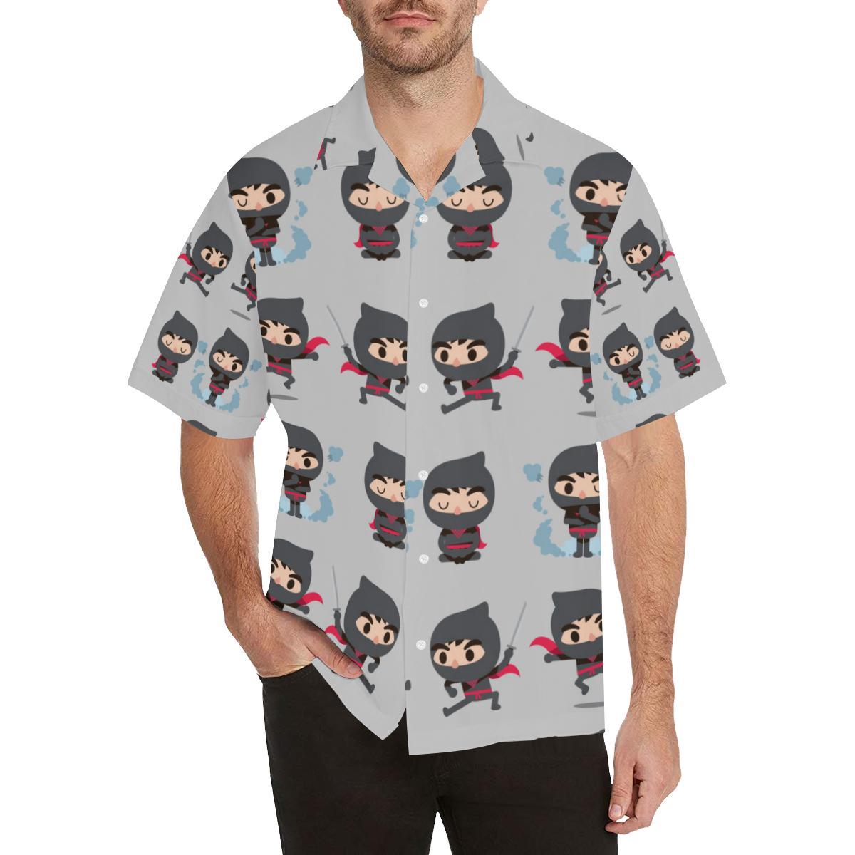 cute_ninja_pattern_mens_all_over_print_hawaiian_shirt_4243.jpg