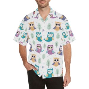 Cute owl pattern Men's All Over Print Hawaiian Shirt- For men and women - Fanshubus