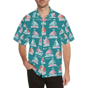 Cute sailboat pattern Men's All Over Print Hawaiian Shirt - For Men and Women - Fanshubus