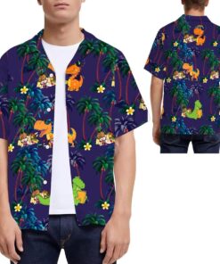 Cute T-rex Coconut Tree Men Hawaiian Shirt -  Summer Shirt -  Beach Shirts For Dinosaur Lovers In Daily Life .