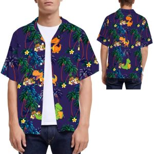 Cute T-rex Coconut Tree Men Hawaiian Shirt -  Summer Shirt -  Beach Shirts For Dinosaur Lovers In Daily Life .