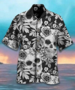 Dark Flower And Skull Hawaiian Shirt  -  Crazy Funny Hawaiian Shirt .