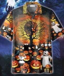 Devil Pumpkin Under Halloween Moon Hawaiian Shirt- For men and women - Fanshubus