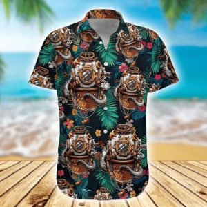Diving Helmet Multicolor Unique Design Hawaiian Shirt- For men and women - Fanshubus