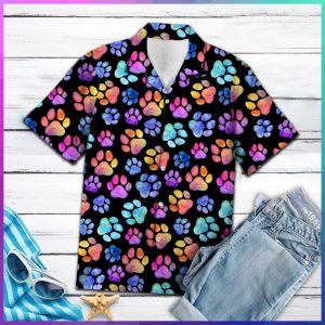 Dog Pawprint Colorful Hawaiian Shirt | For Men &amp; Women | Adult |- For men and women - Fanshubus