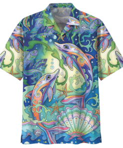 Dolphin Blue Unique Design Unisex Hawaiian Shirt- For men and women - Fanshubus