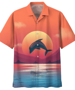 Dolphin Orange Awesome Design Unisex Hawaiian Shirt- For men and women - Fanshubus