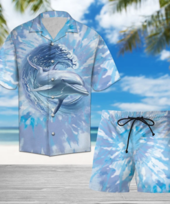 Dolphin Tie Dye Hawaiian Shirt Set  -  Unisex