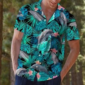 Dolphin Tropical Colorful Nice Design Hawaiian Shirt- For men and women - Fanshubus