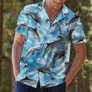 Dolphin Wave Water Blue Best Design Hawaiian Shirt- For men and women - Fanshubus