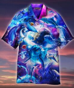 Dolphins Jump Into The Galaxy Hawaiian Shirt- For men and women - Fanshubus