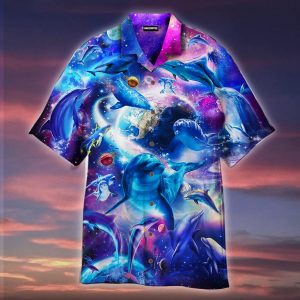 Dolphins Jump Into The Galaxy Hawaiian Shirt- For men and women - Fanshubus