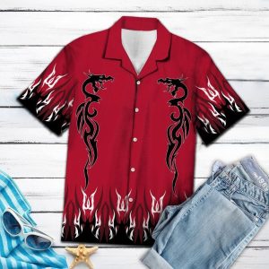 Dragon Fire Red Unique Design Hawaiian Shirt- For men and women - Fanshubus