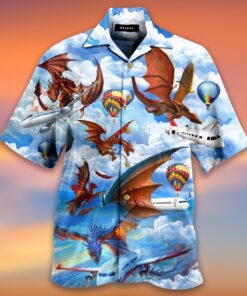 Dragon Hunting Airplane Hawaiian Shirt- For men and women - Fanshubus